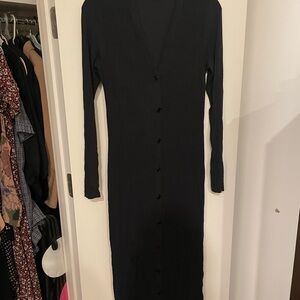 NAADAM Black Button-Up Long Sleeve Dress